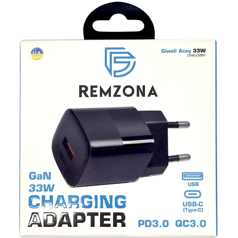 Сетевое зарядное устройство REMZONA Giwell Acey GaN 33W (CHAC-02BK) Выходной разъем USB Type-C