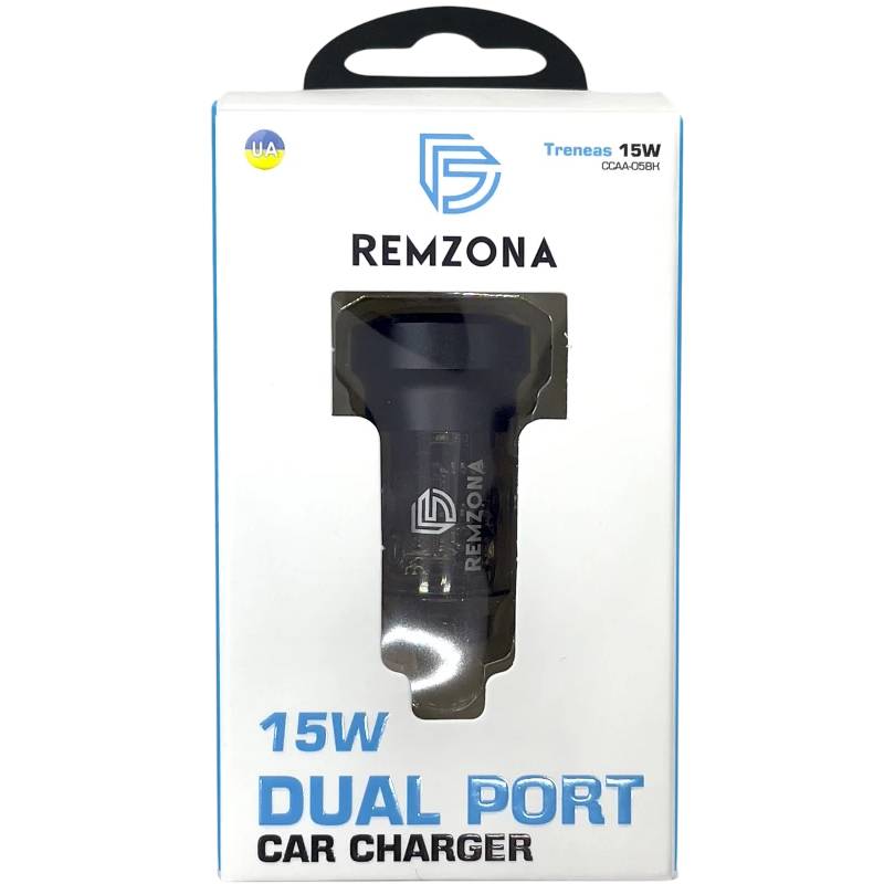 Автомобильное зарядное устройство REMZONA Treneas 15W CCAA-05BK 2USB 3A 15W Black (6914067490220) Кабель отсутствует