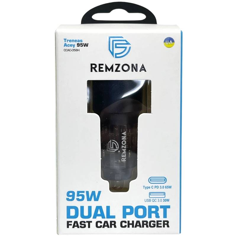 Автомобильное зарядное устройство REMZONA Treneas Acey 95W CCAC-05BK USB+Type-C 3A 95W Black (6914067490725) Выходной разъем USB Type-C