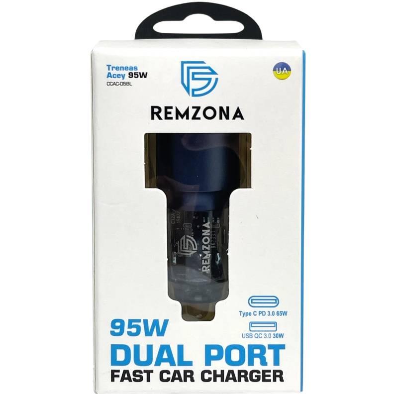 Автомобильное зарядное устройство REMZONA Treneas Acey 95W CCAC-05BL USB+Type-C 3A 95W Blue (6914067490923) Кабель отсутствует
