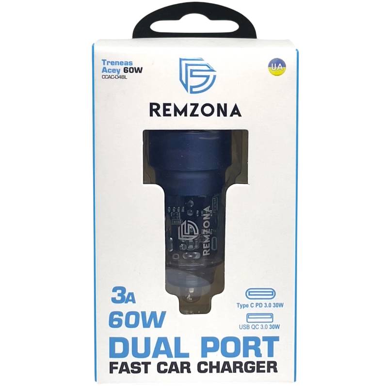 Автомобильное зарядное устройство REMZONA Treneas Acey 60W CCAC-04BL USB+Type-C 3A 60W Blue (6914067491128) Выходной разъем USB 