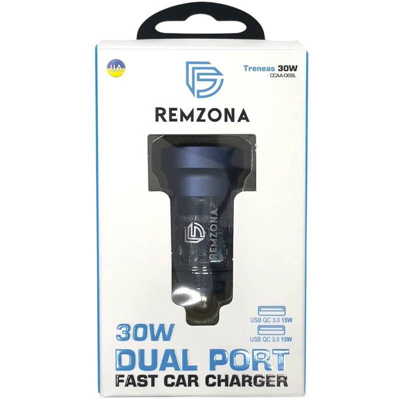 Автомобильное зарядное устройство REMZONA Treneas 30W CCAA-06BL 2USB 3A 30W Blue (6914067491425) Кабель отсутствует