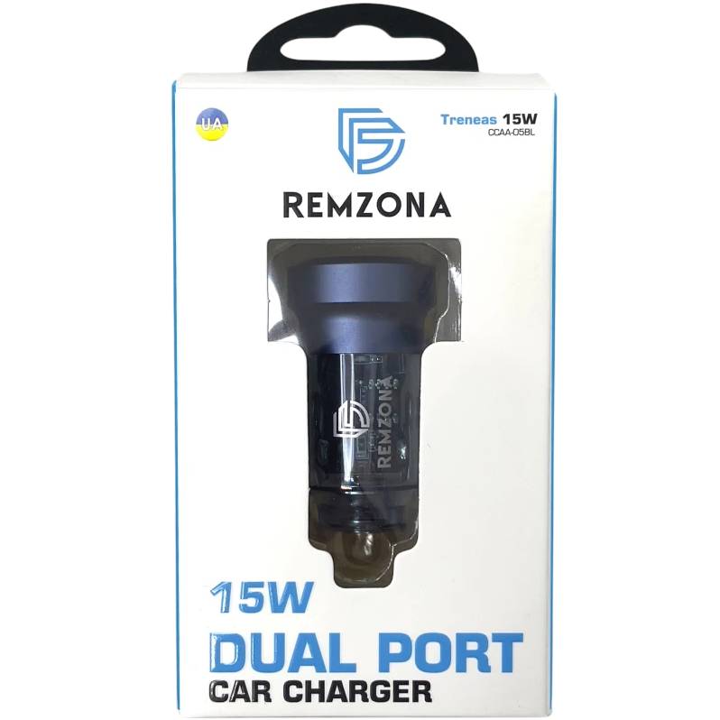 Автомобильное зарядное устройство REMZONA Treneas 15W CCAA-05BL 2USB 3A 15W Blue (6914067491524) Кабель отсутствует