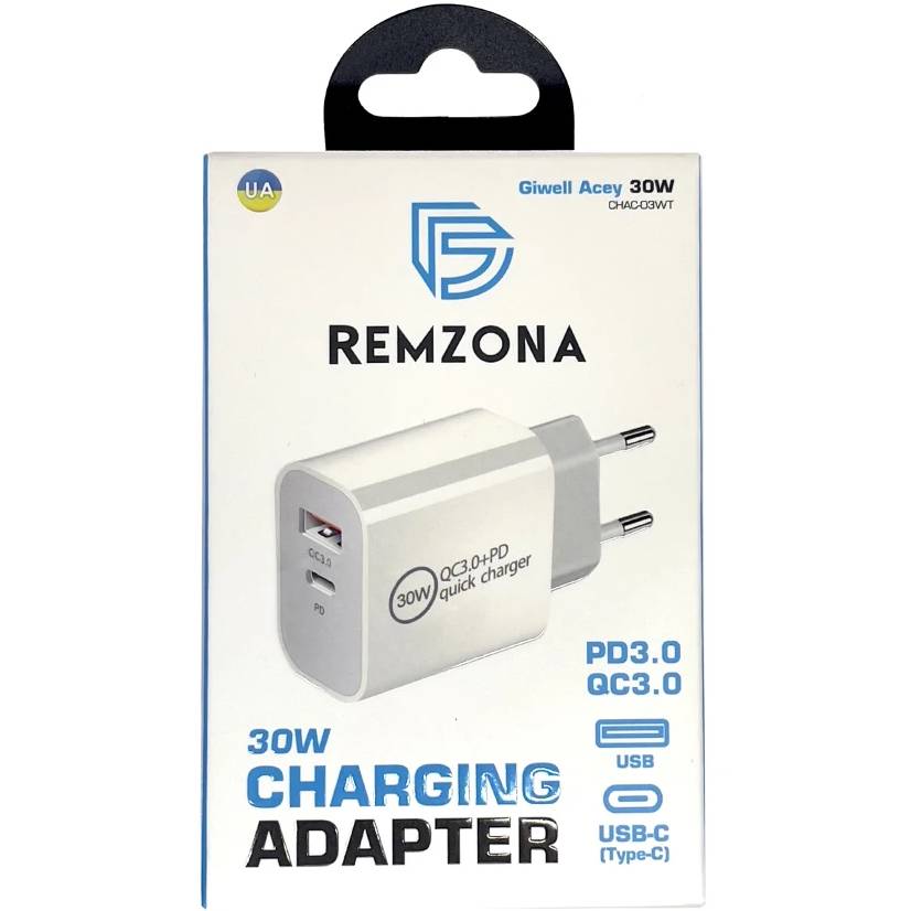 Фото Сетевое зарядное устройство REMZONA Giwell Acey 30W CHAC-03WT (6924436491628)