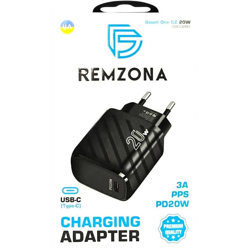 Сетевое зарядное устройство REMZONA Giwell One C2 CHC-02BK PD20W (6934067820346) Выходной разъем USB Type-C