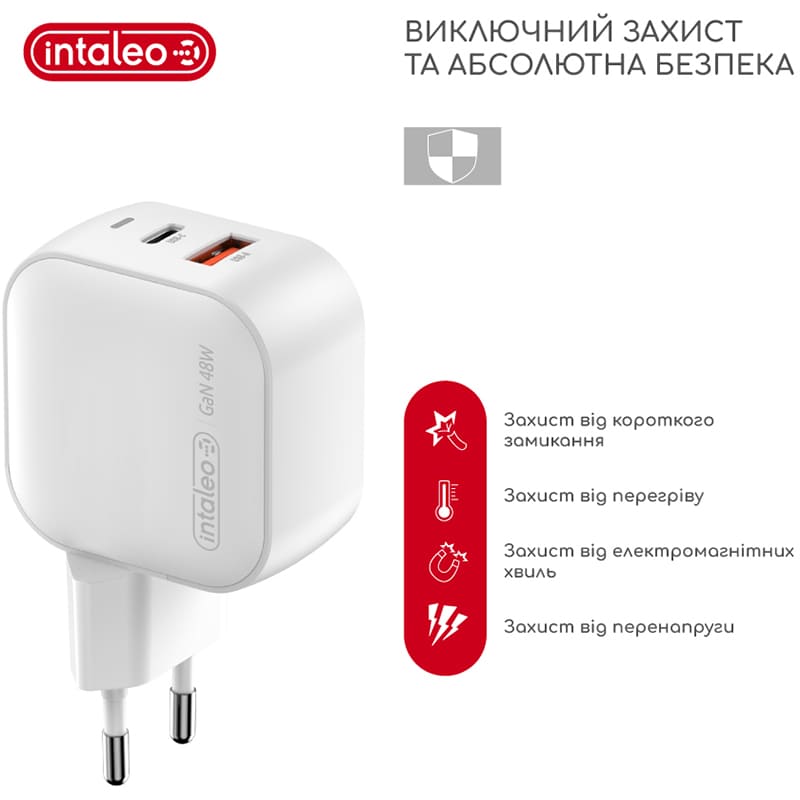 Зарядний пристрій INTALEO 48W GaN USB Type-C PD+USB-A QC 3.0 White (TCGQPD482) Вихідний роз'єм USB