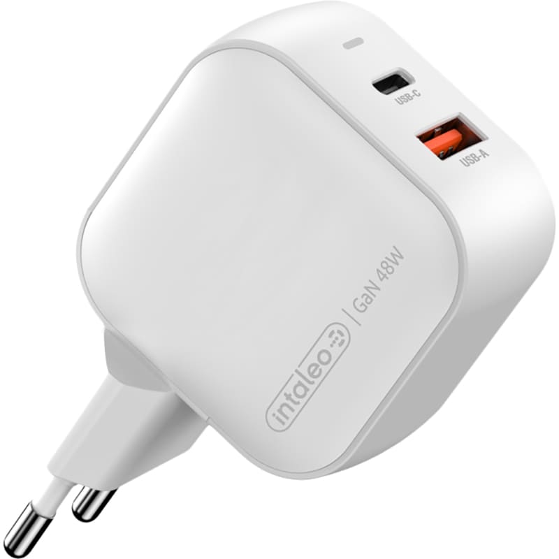 Зарядний пристрій INTALEO 48W GaN USB Type-C PD+USB-A QC 3.0 White (TCGQPD482)