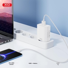 Зарядний пристрій XO L128U + кабель USB Type-C 1м White