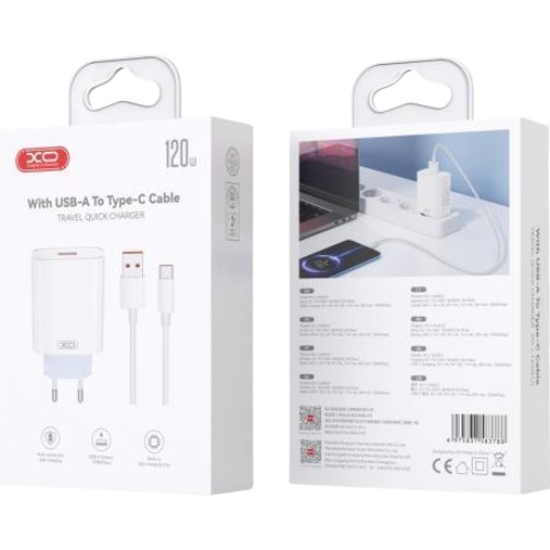 Зовнішній вигляд Зарядний пристрій XO L128U + кабель USB Type-C 1м White