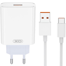 Зарядний пристрій XO L128U + кабель USB Type-C 1м White