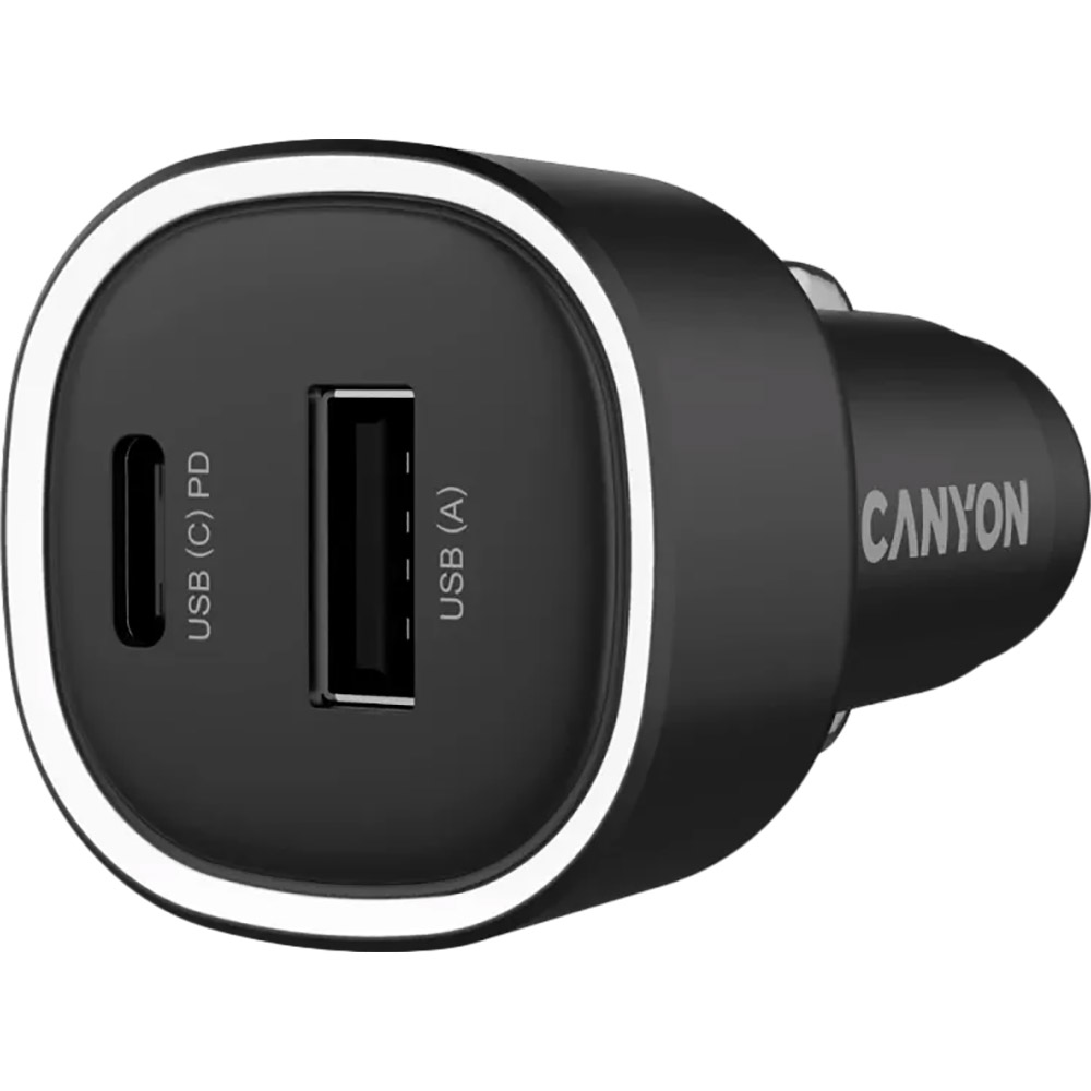 Внешний вид Автомобильное зарядное устройство CANYON OnDrive 48 PD 48W USB-A+USB-C Black (CNE-CCABR3AC)