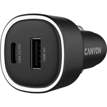 Автомобильное зарядное устройство CANYON OnDrive 48 PD 48W USB-A+USB-C Black (CNE-CCABR3AC)