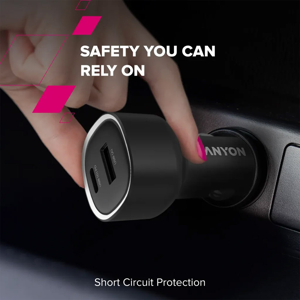 Заказать Автомобильное зарядное устройство CANYON OnDrive 48 PD 48W USB-A+USB-C Black (CNE-CCABR3AC)