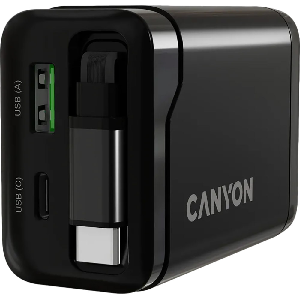 Покупка Сетевое зарядное устройство Canyon OnCharge 65RC Build-In Cable USB-C 65W 1xPD 1xQC Black (CNS-CURC65ACB)