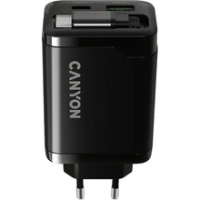Сетевое зарядное устройство Canyon OnCharge 65RC Build-In Cable USB-C 65W 1xPD 1xQC Black (CNS-CURC65ACB)