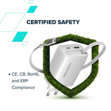 Сетевое зарядное устройство CANYON OnCharge 65RC Build-In Cable USB-C 65W 1xPD 1xQC White (CNS-CURC65ACB)