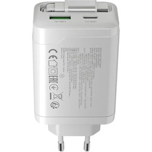 Сетевое зарядное устройство CANYON OnCharge 65RC Build-In Cable USB-C 65W 1xPD 1xQC White (CNS-CURC65ACB)