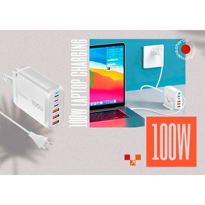 Фото Зарядний пристрій GELIUS Force GaN 100W White (GP-HC063)