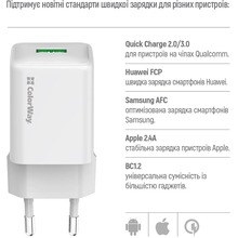 Зарядний пристрій COLORWAY 18W V2 White (CW-CHS063Q-WT)