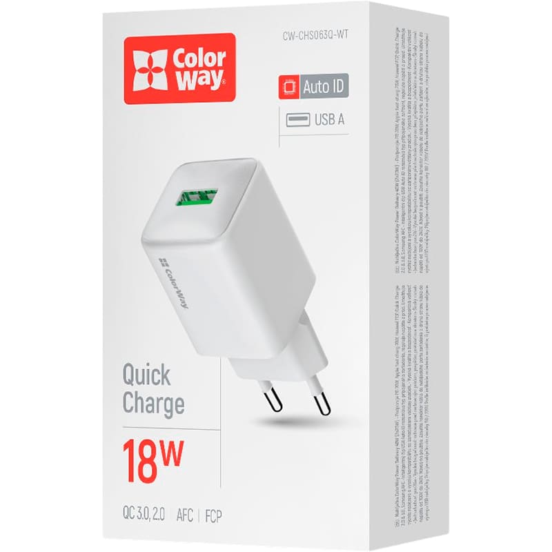 Зовнішній вигляд Зарядний пристрій COLORWAY 18W V2 White (CW-CHS063Q-WT)
