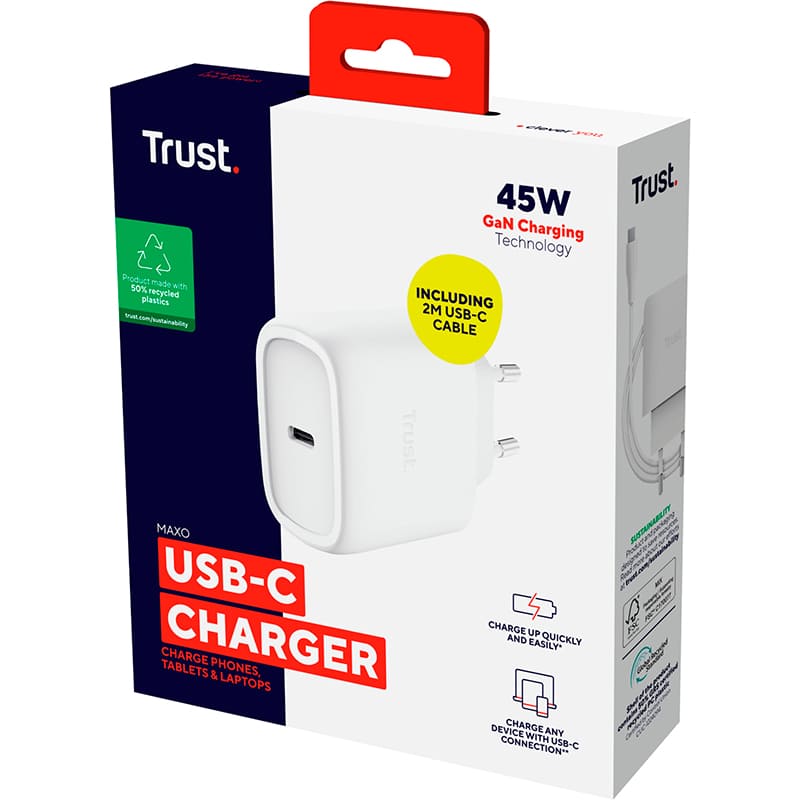 Покупка Зарядний пристрій TRUST Maxo 45W GaN White (25522)