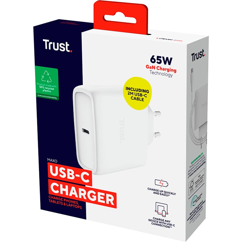Покупка Сетевое зарядное устройство TRUST Maxo 65W GaN White (25524)