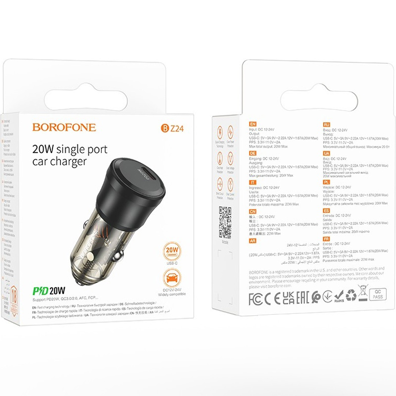 Фото Автомобильное зарядное устройство BOROFONE BZ24 PD20W Transparent Black (6941991106934)