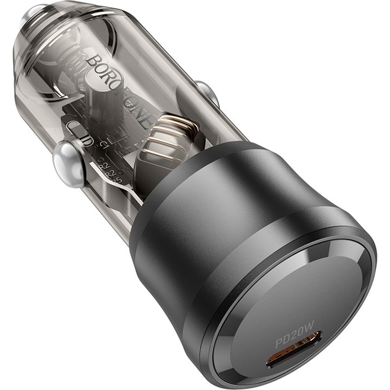 Автомобильное зарядное устройство BOROFONE BZ24 PD20W Transparent Black (6941991106934) Мощность 20
