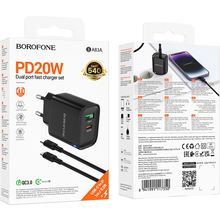 Сетевое зарядное устройство BOROFONE BA83A Flare star PD20W+QC3.0 charger set C to iP Black (6941991117350)