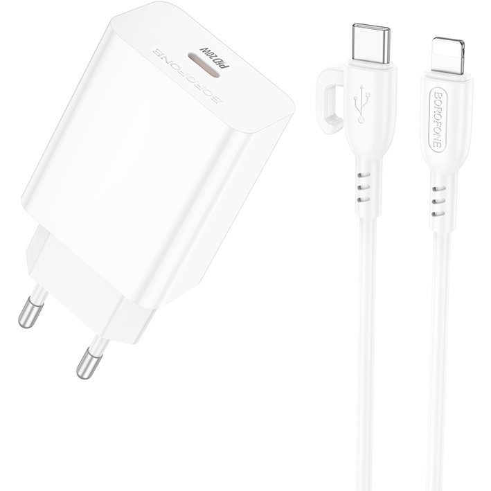 Сетевое зарядное устройство BOROFONE BA21A Pro Long journey single port PD20W charger set C to iP White (6941991111419)