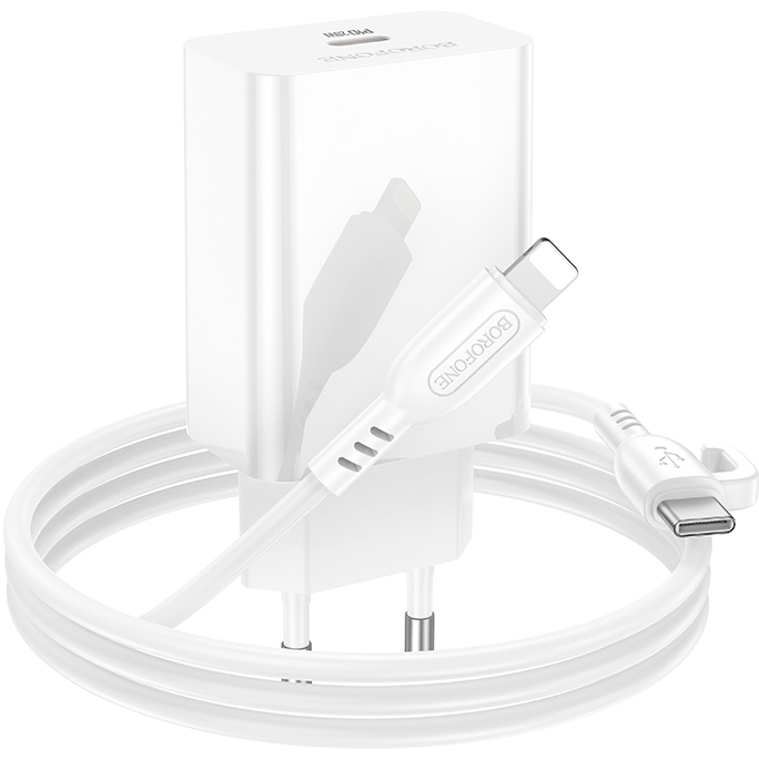 Сетевое зарядное устройство BOROFONE BA21A Pro Long journey single port PD20W charger set C to iP White (6941991111419) Мощность 20