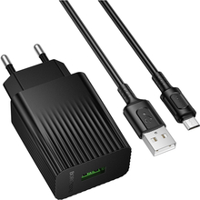 Сетевое зарядное устройство BOROFONE BAS72A Source single port QC3.0 charger set (Micro) Black (6941991122651)