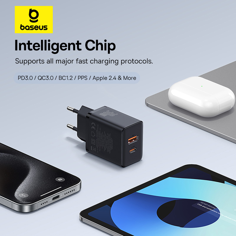 В Украине Сетевое зарядное устройство BASEUS Cube Fast Charger C+U 30W EU Cluster Black (P10111404113-00)