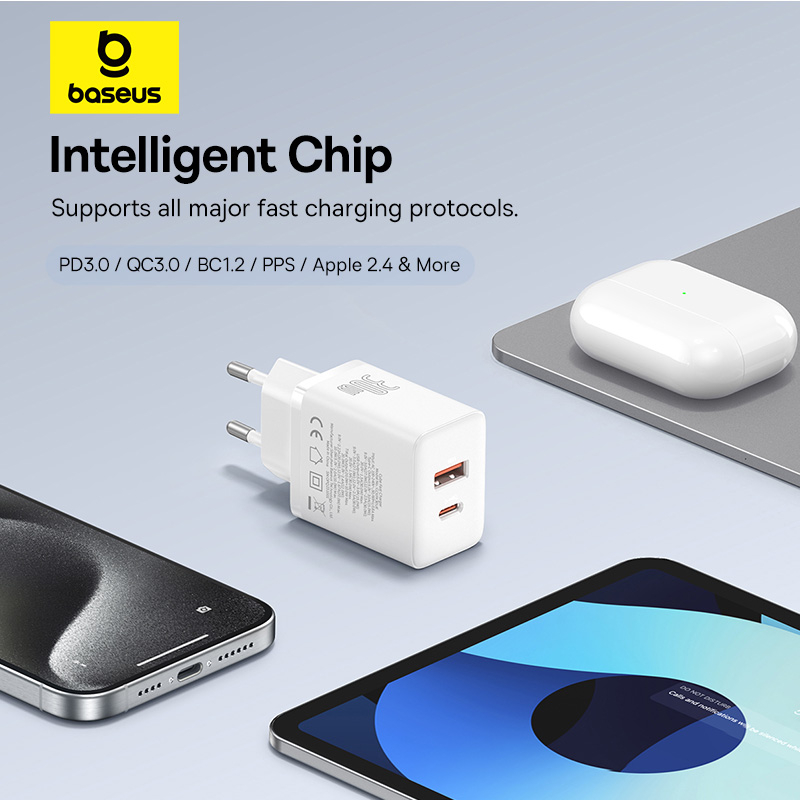 Фото 14 Сетевое зарядное устройство BASEUS Cube Fast Charger C+U 30W EU Moon White (P10111404213-00)
