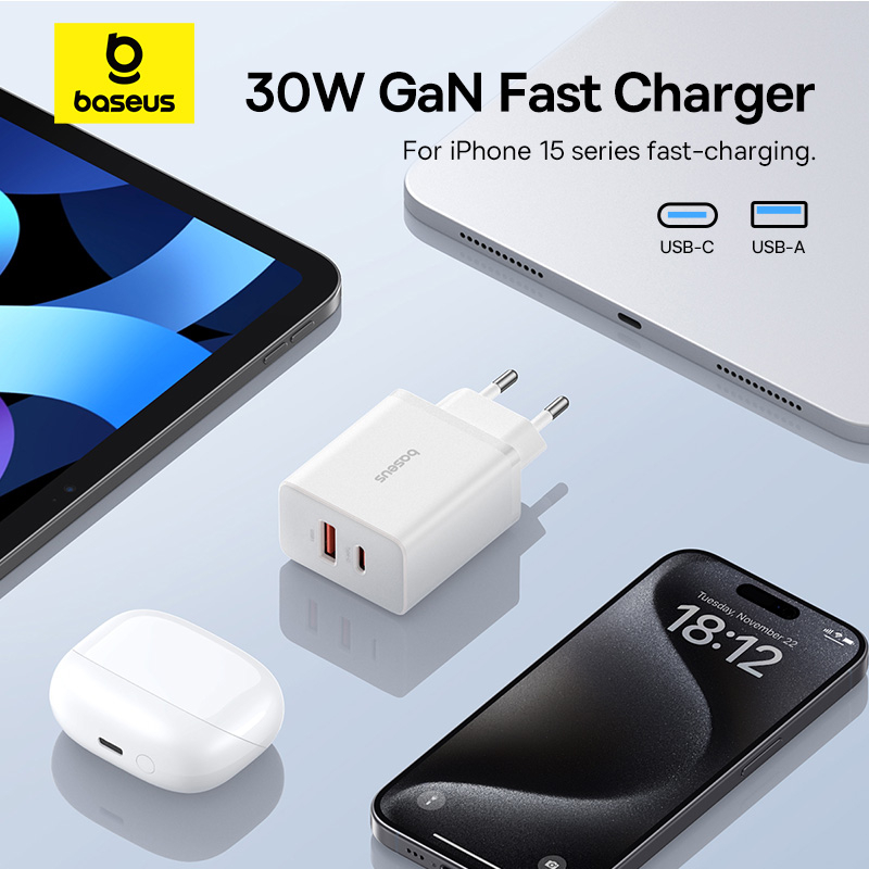 В Украине Сетевое зарядное устройство BASEUS Cube Fast Charger C+U 30W EU Moon White (P10111404213-00)