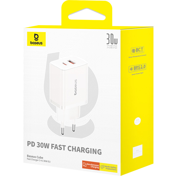 Фото Сетевое зарядное устройство BASEUS Cube Fast Charger C+U 30W EU Moon White (P10111404213-00)