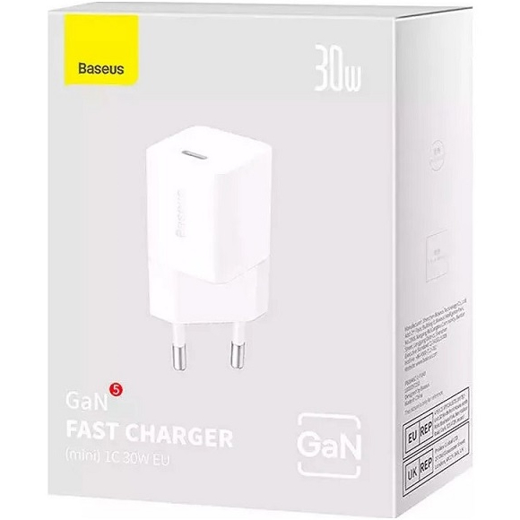 Зарядний пристрій BASEUS GaN5 Fast Charger(mini) 1C 30W EU White (CCGN070502) Вихідний роз'єм USB Type-C