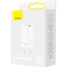 Сетевое зарядное устройство BASEUS Super Si Pro Quick Charger C+U 30W EU White (CCSUPP-E02)