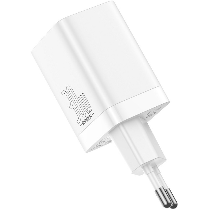 Сетевое зарядное устройство BASEUS Super Si Pro Quick Charger C+U 30W EU White (CCSUPP-E02) Кабель отсутствует