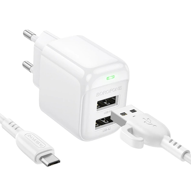 Сетевое зарядное устройство BOROFONE BAS41A + кабель micro USB White (6941991113765) Мощность 12