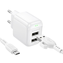 Сетевое зарядное устройство BOROFONE BAS41A + кабель micro USB White (6941991113765)
