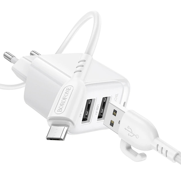 Сетевое зарядное устройство BOROFONE BAS41A + кабель micro USB White (6941991113765) Кабель съемный