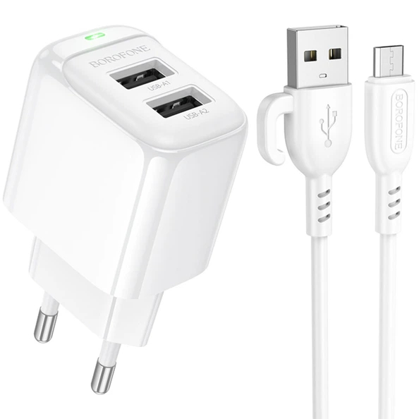 Сетевое зарядное устройство BOROFONE BAS41A + кабель micro USB White (6941991113765)