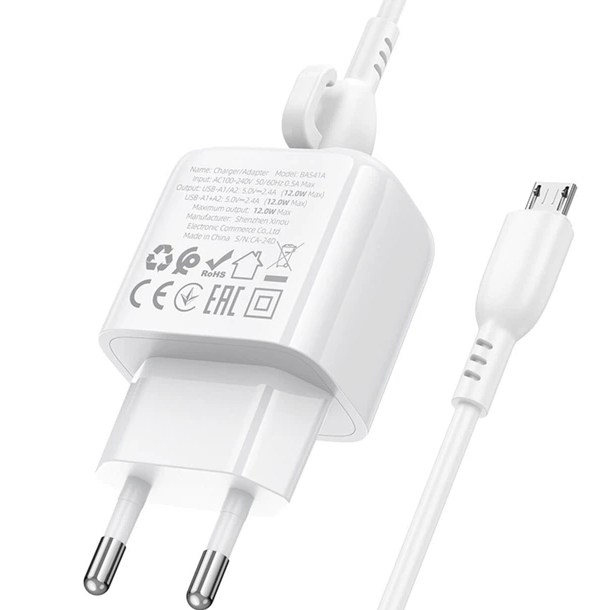 Внешний вид Сетевое зарядное устройство BOROFONE BAS41A + кабель micro USB White (6941991113765)