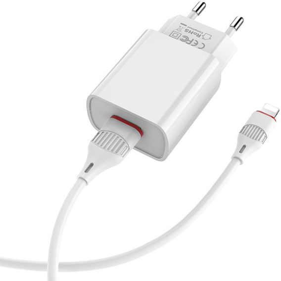 Сетевое зарядное устройство BOROFONE BA20A 10.5W + кабель Lightning White (6931474700728) Мощность 10.5