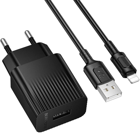 Сетевое зарядное устройство BOROFONE BAS71A + кабель Lightning Black (6941991122576)