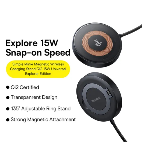 Беспроводное зарядное устройство BASEUS Simple Mini4 15W Black (P10273300121-01) Кабель несъемный