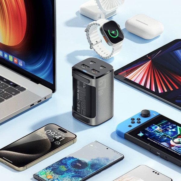 Сетевое зарядное устройство ESSAGER 67W GaN Black (ECT2AC-JYB0G-Z) Выходной разъем USB 