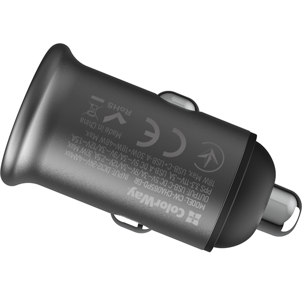 Автомобільний зарядний пристрій COLORWAY 2USB 48W Type-C PD 30W + USB QC3.0 18W Grey (CW-CHA065PD-GR) Потужність 48