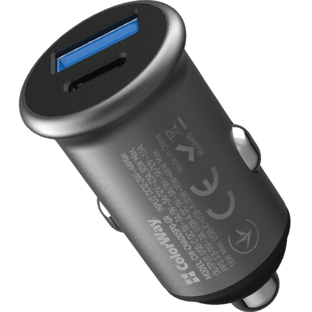 Автомобільний зарядний пристрій COLORWAY 2USB 48W Type-C PD 30W + USB QC3.0 18W Grey (CW-CHA065PD-GR)